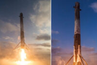 Sebuah dek roket SpaceX Falcon 9 berhasil mendarat di sebuah kapal di laut. Foto: SpaceX