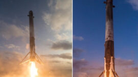 Sebuah dek roket SpaceX Falcon 9 berhasil mendarat di sebuah kapal di laut. Foto: SpaceX