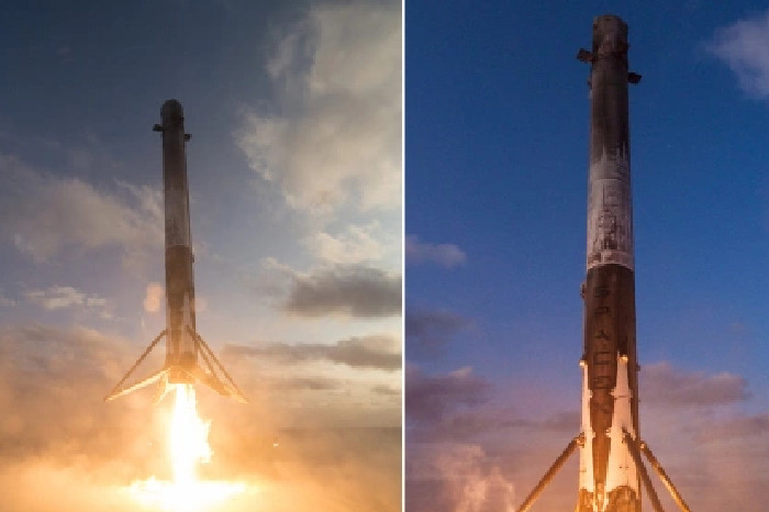 Sebuah dek roket SpaceX Falcon 9 berhasil mendarat di sebuah kapal di laut. Foto: SpaceX