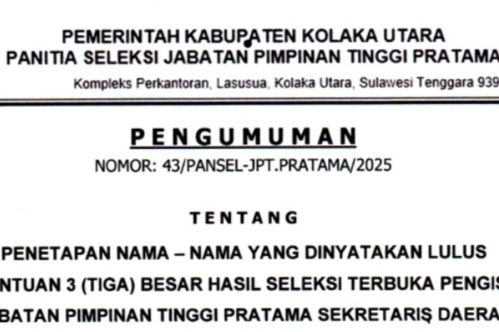 Tiga Nama Lolos Seleksi Sekda Kolaka Utara, Tinggal Menanti Keputusan Akhir