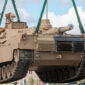 Tank Abrams dipindahkan ke kereta api di California, pada 18 November. Foto oleh Angkatan Darat AS