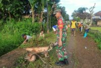 Babinsa Kembangan dan Warga Sukomoro Gotong Royong Bersihkan Jalan Desa